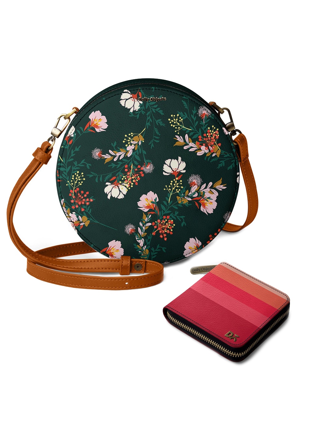 

DailyObjects Floral Printed Leather Structured Sling Bag With Wallet, Green