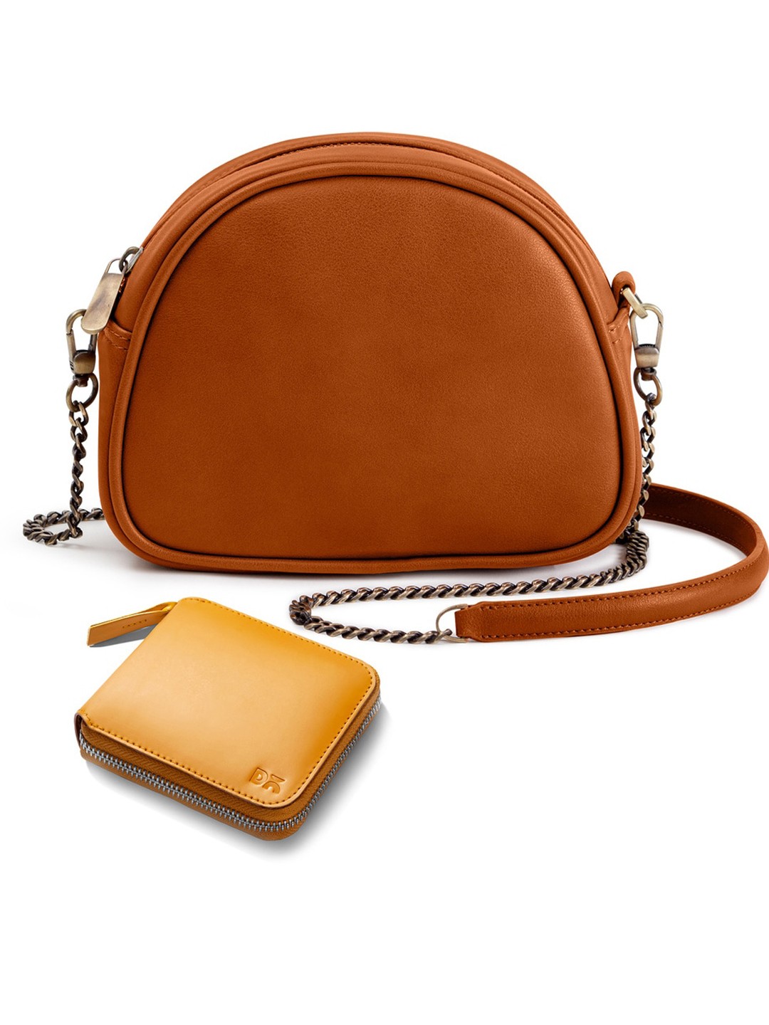 

DailyObjects Leather Structured Sling Bag with Zip Wallet, Tan