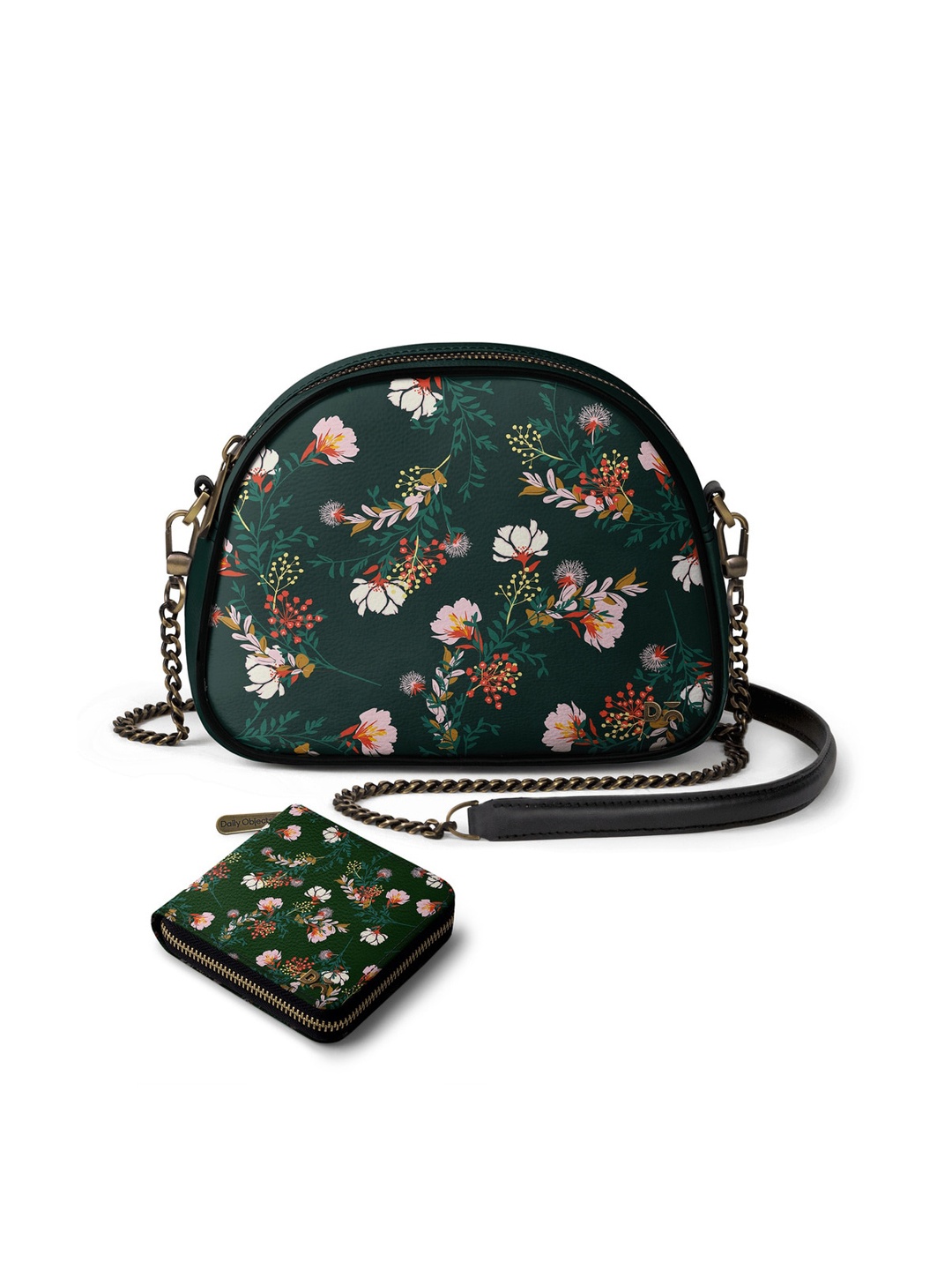 

DailyObjects Floral Printed Structured Sling Bag & Zip Wallet, Green