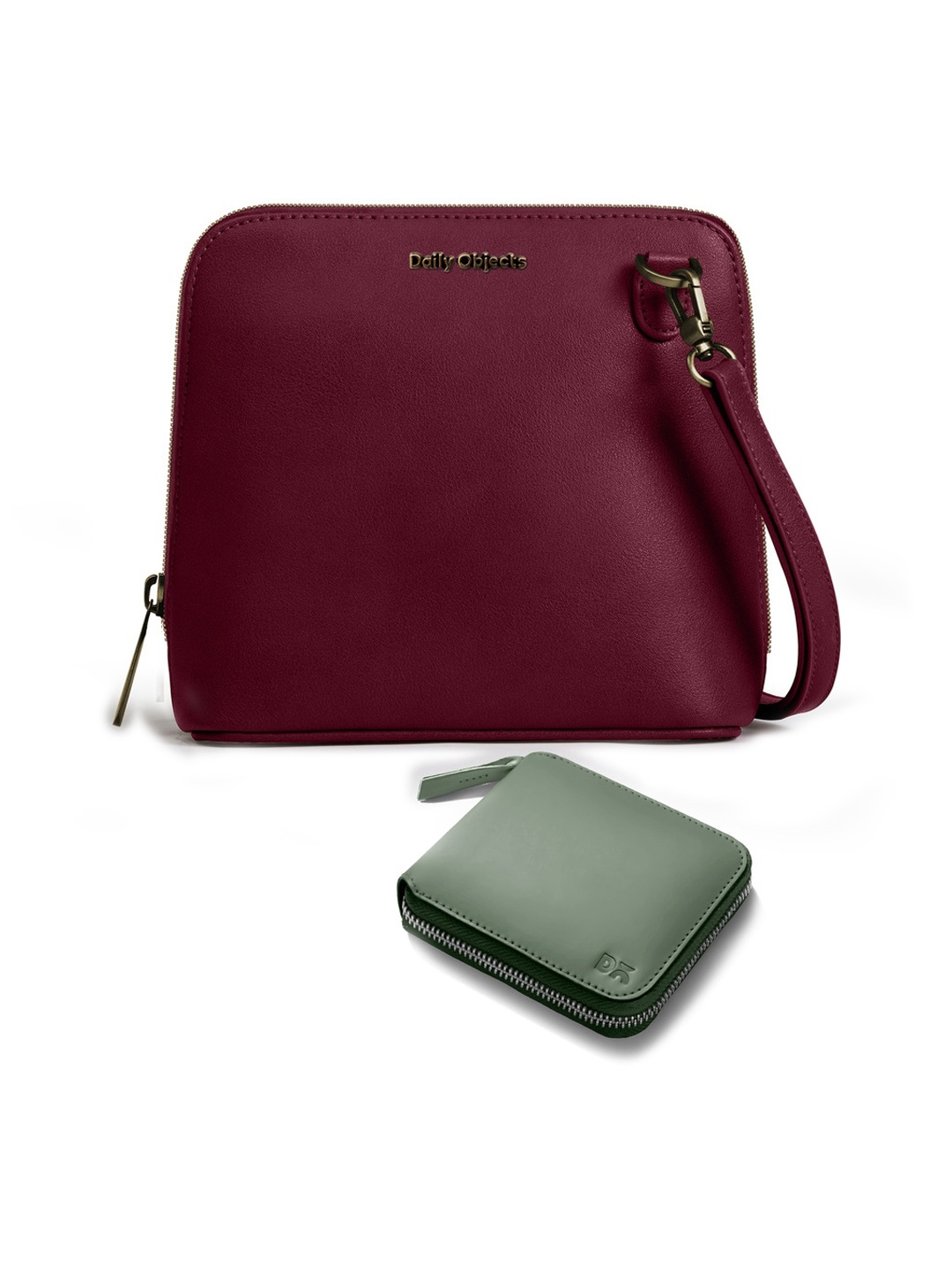 DailyObjects Leather Oversized Structured Sling Bag with Zip Wallet, Burgundy