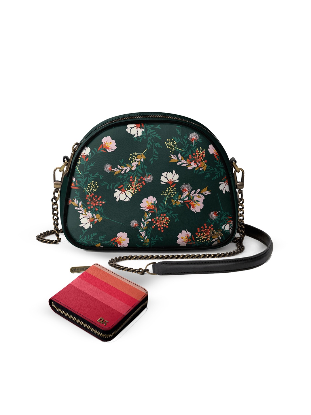 

DailyObjects Printed Leather Structured Sling Bag with Zip Wallet, Green