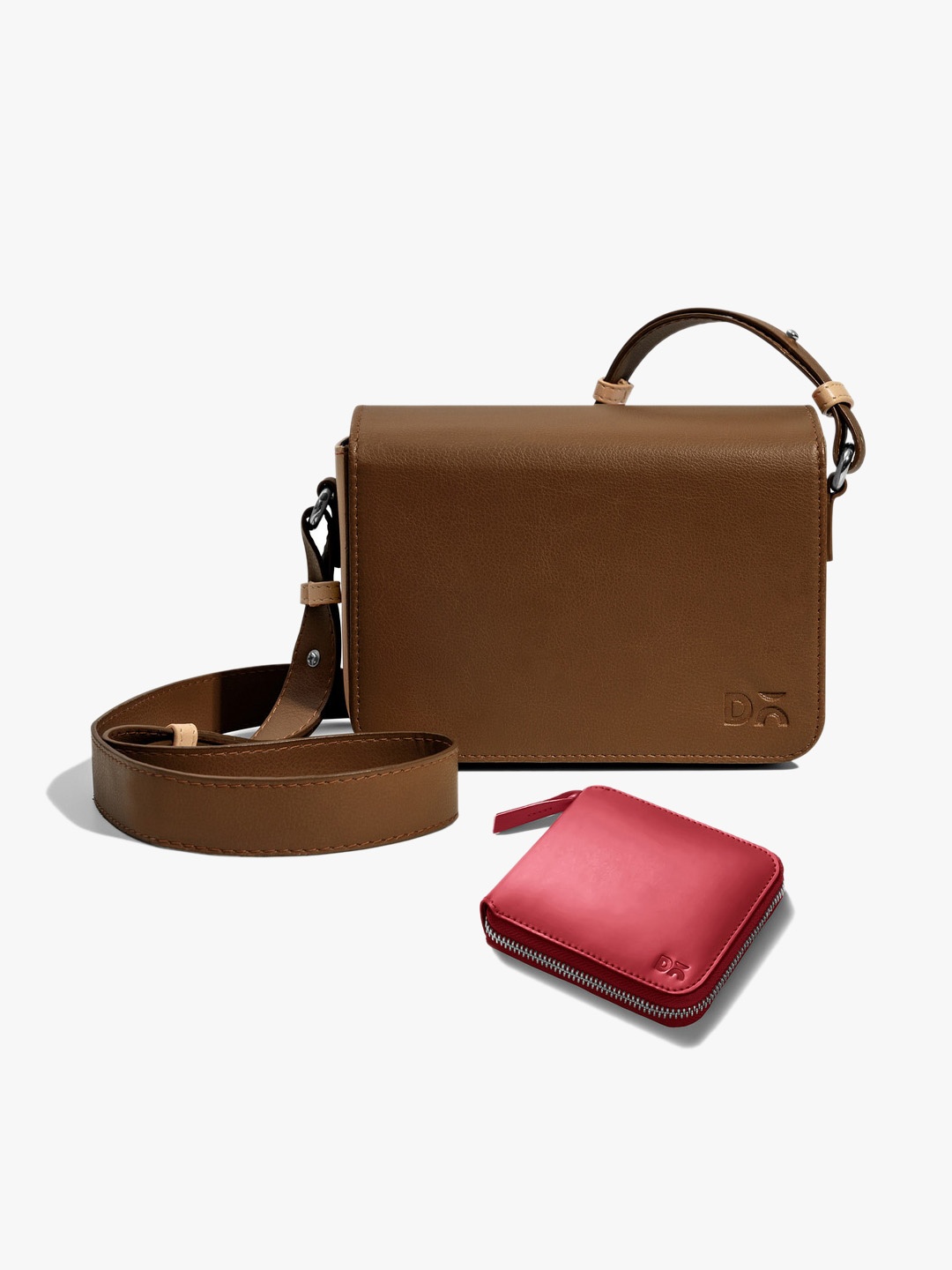 

DailyObjects Leather Structured Sling Bag with Zip Wallet, Brown