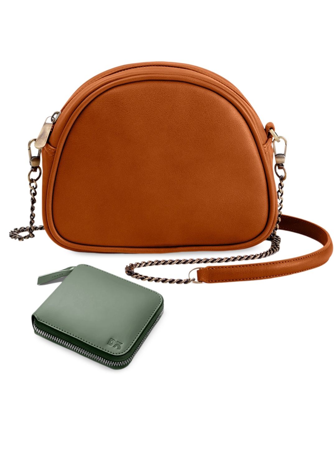 

DailyObjects Leather Structured Sling Bag with Zip Wallet, Brown