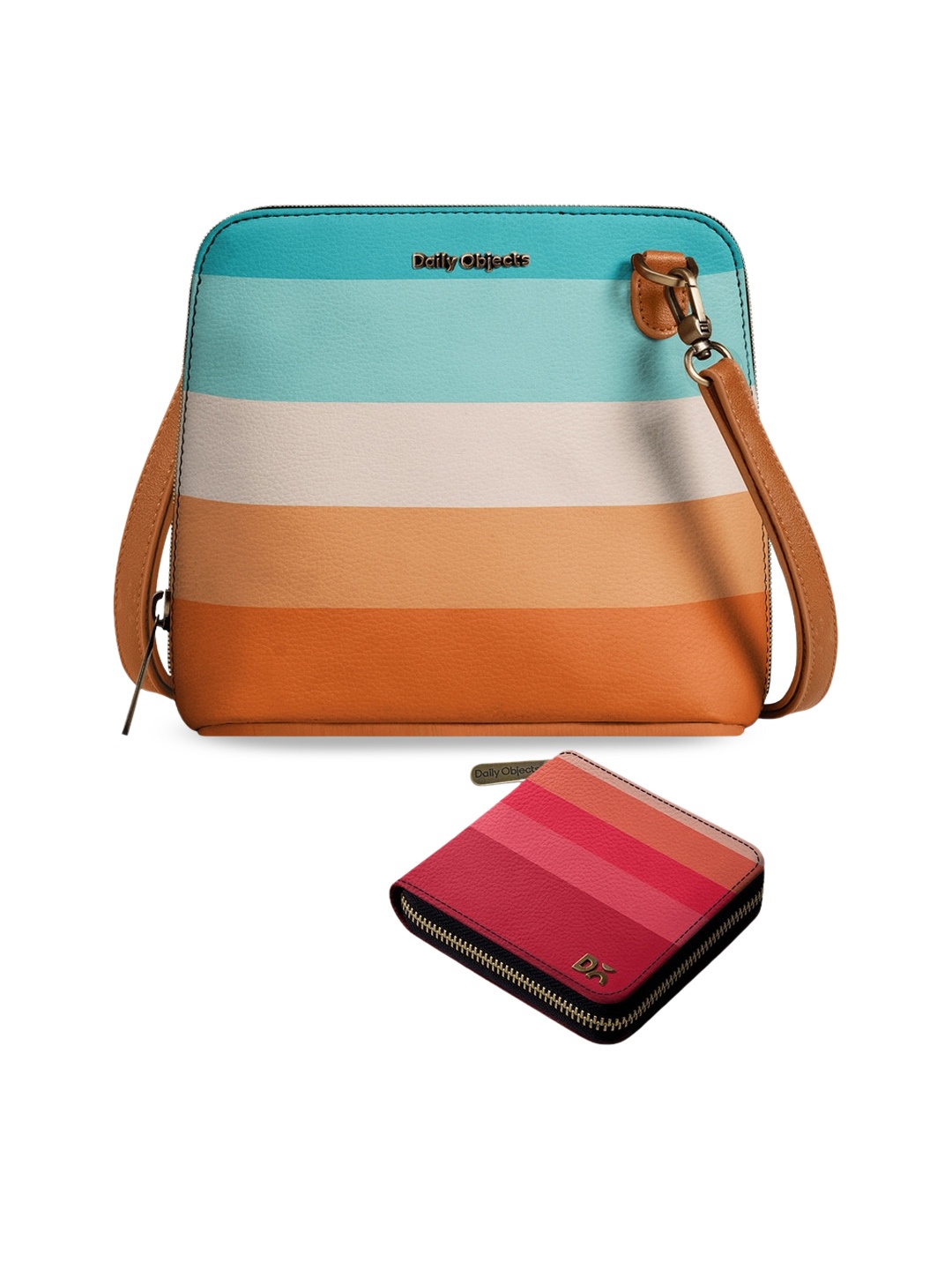 

DailyObjects Multicoloured Striped Leather Structured Sling Bag with Zip Wallet, Multi