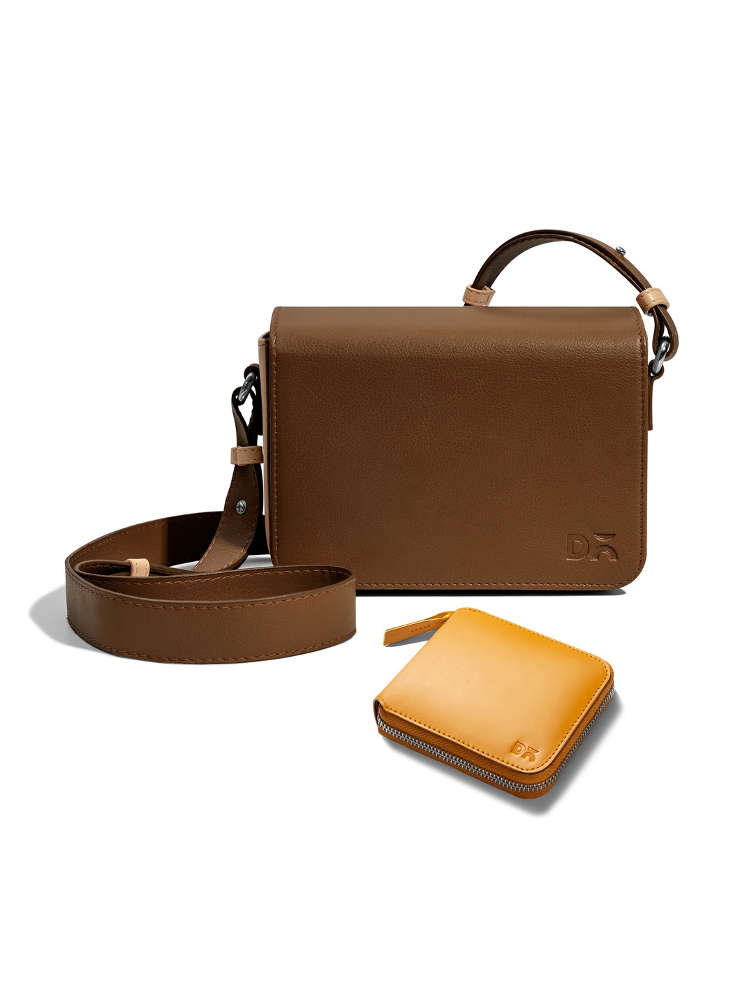 

DailyObjects Textured Leather Structured Sling Bag with Zip Wallet, Brown