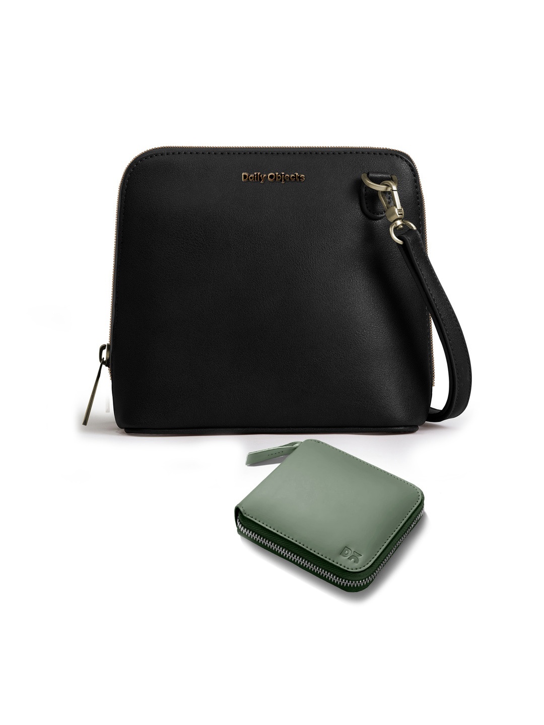 

DailyObjects Leather Structured Sling Bag with Zip Wallet, Black