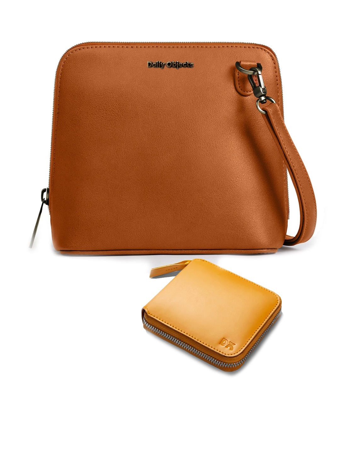 

DailyObjects Leather Structured Sling Bag with Zip Wallet, Brown