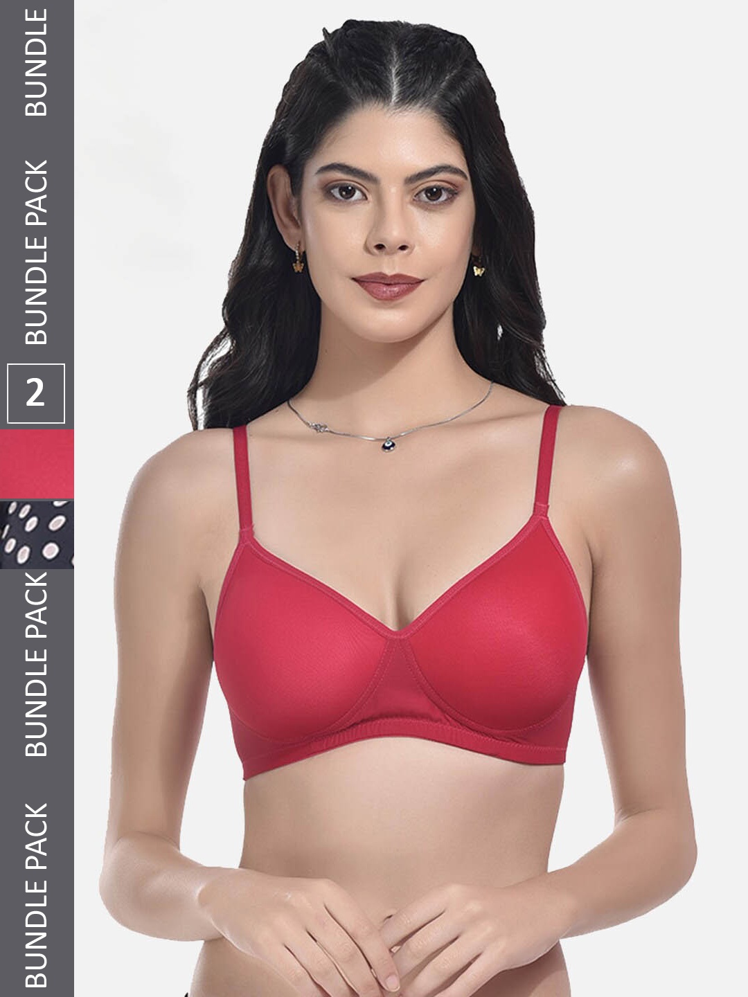 

StyFun Pack Of 2 Printed Bras Full Coverage Lightly Padded, Pink