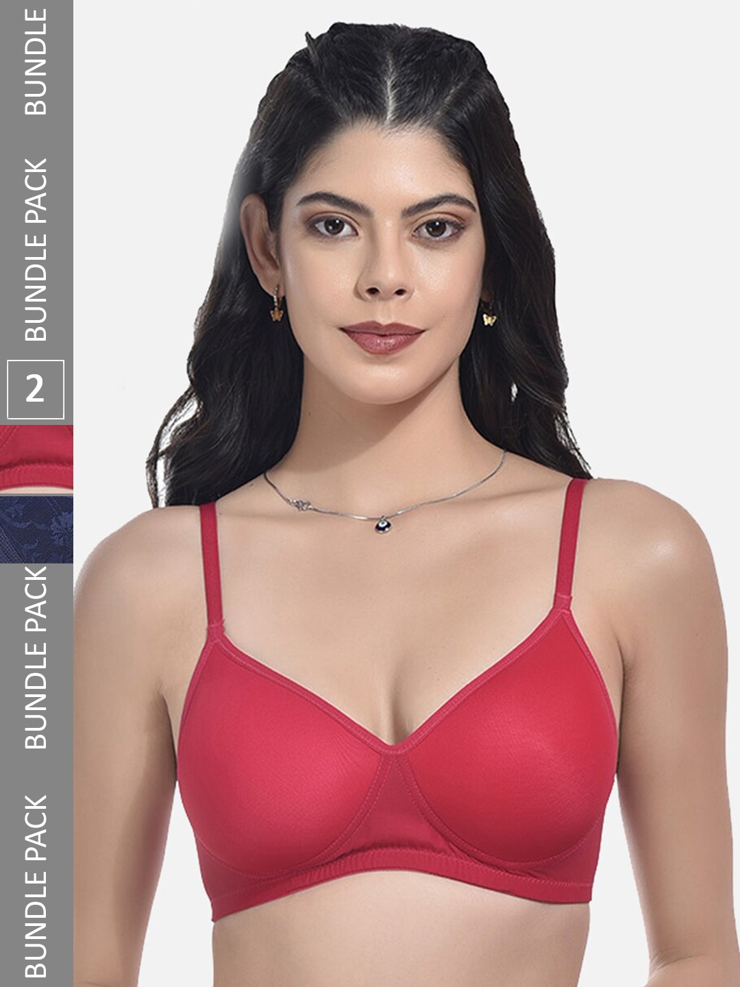 

StyFun Pack Of 2 Printed Bras Full Coverage Lightly Padded, Red
