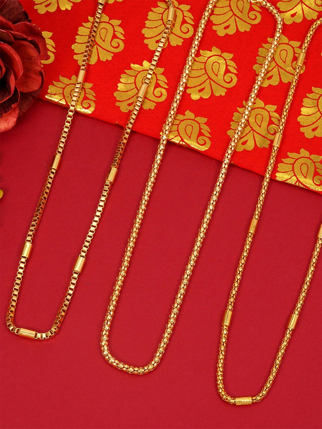 

Ramdev Art Fashion Jwellery Set Of 3 Gold-Plated Brass Chain