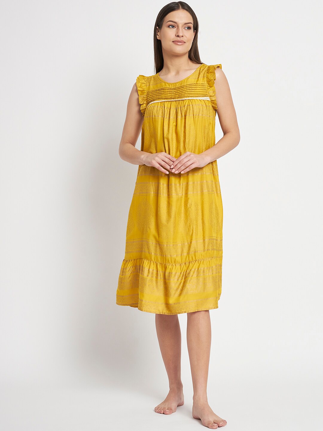 

Kashana Floral Printed Sleeveless Midi Nightdress, Yellow