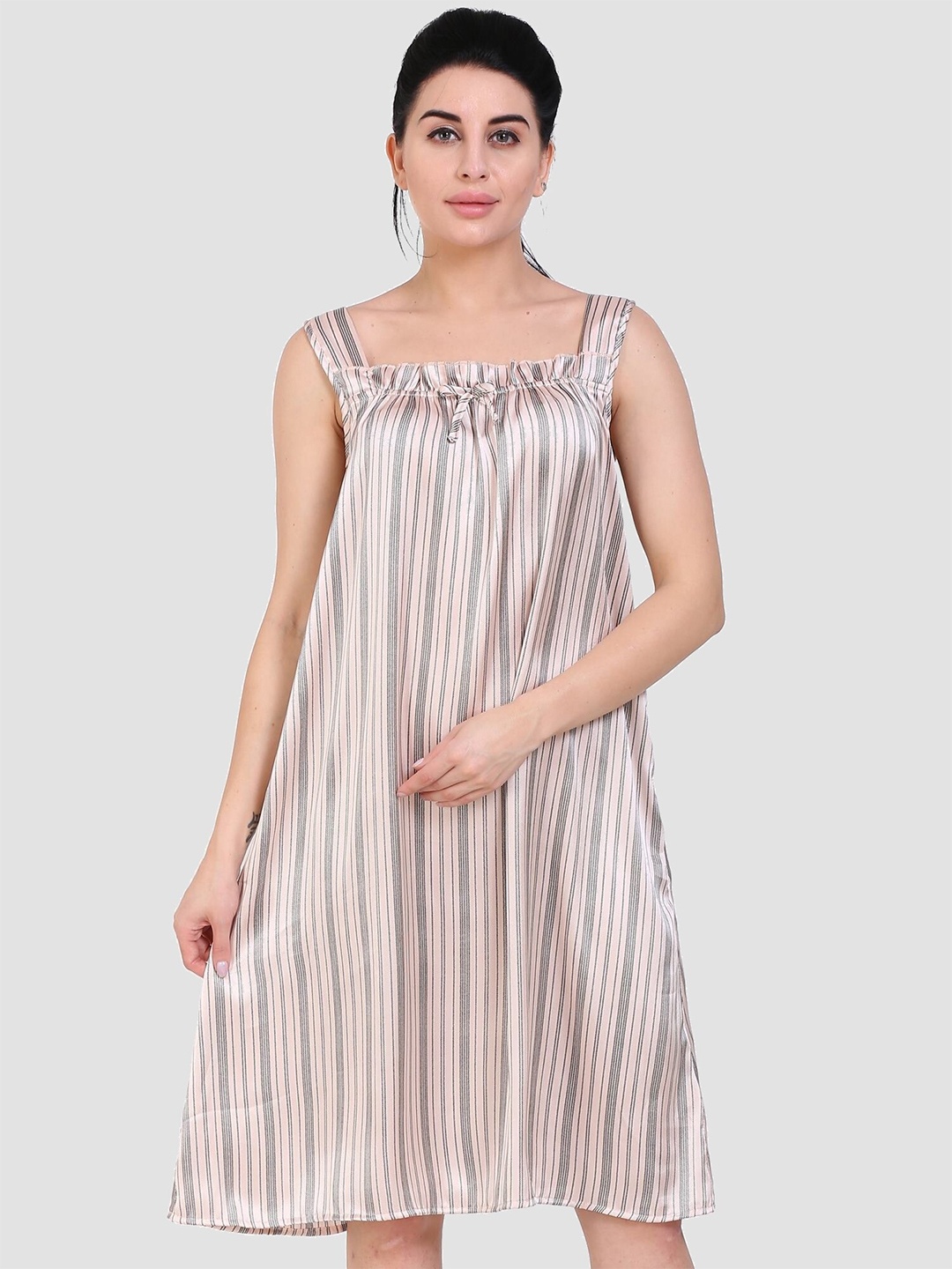 

Kashana Striped Square Neck Sleeveless Nightdress, Peach
