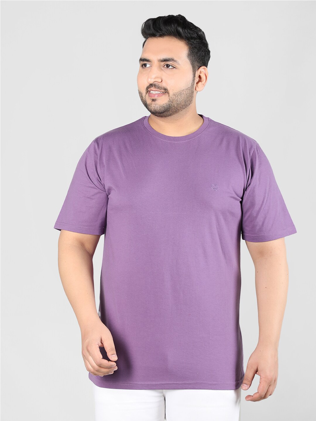 

CHKOKKO Plus Size Round Neck Cotton Sports T-shirt, Purple