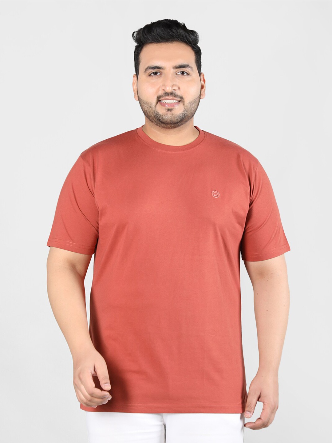 

CHKOKKO Plus Size Round Neck Cotton Sports T-shirt, Rust