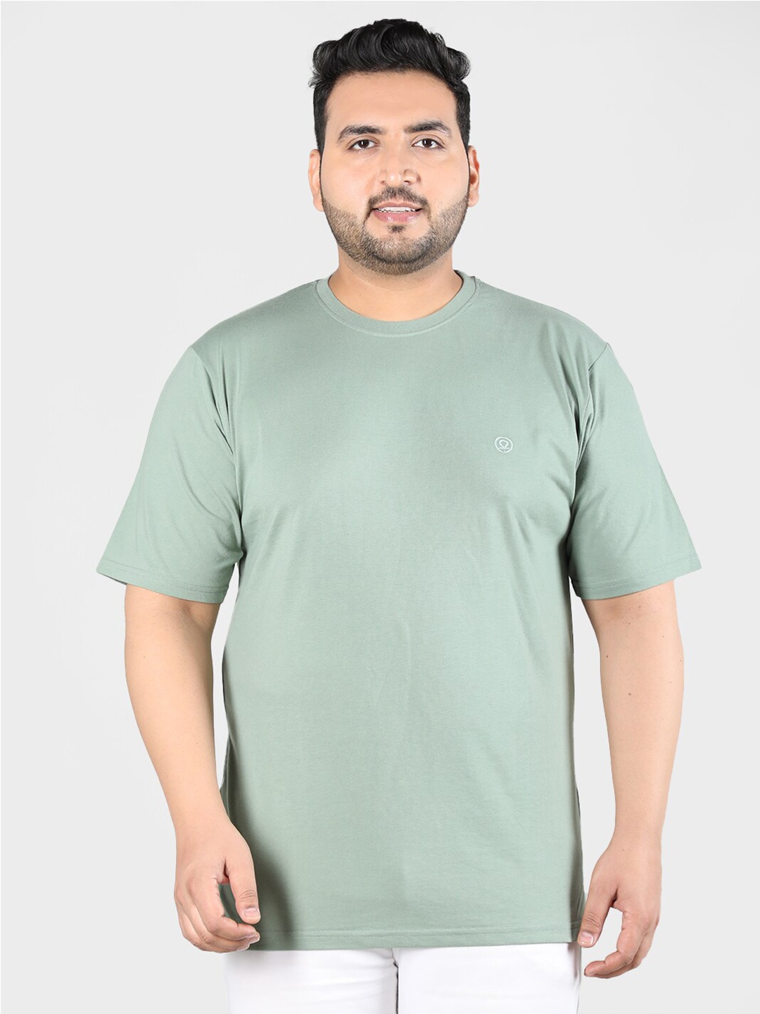 

CHKOKKO Plus Size Round Neck Cotton Sports T-shirt, Green