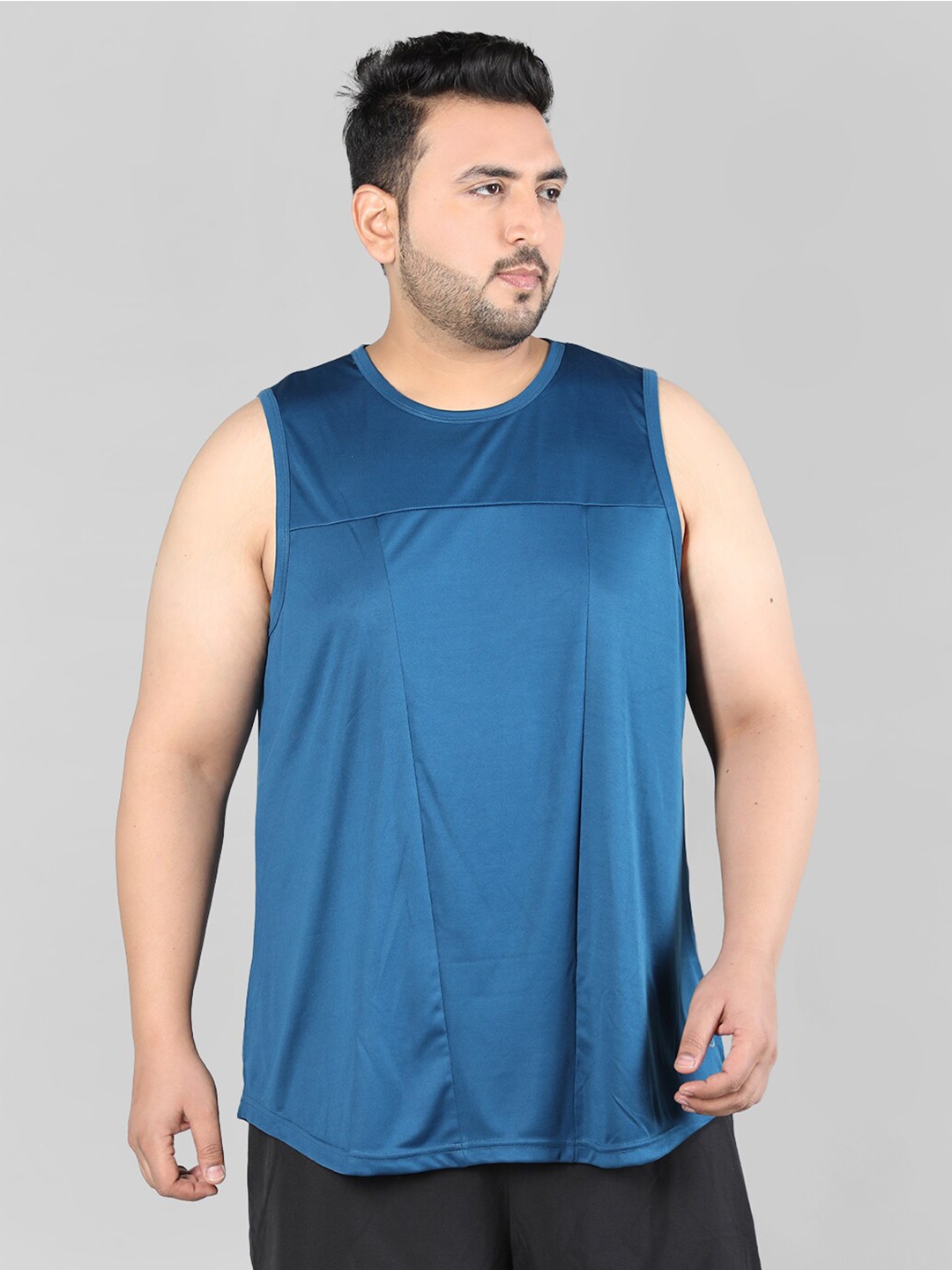 

CHKOKKO Plus Size Round Neck Sleeveless Gym Vest, Blue
