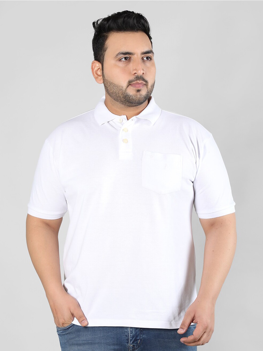 

CHKOKKO Plus Size Polo Collar Regular Fit Cotton T-shirt, White