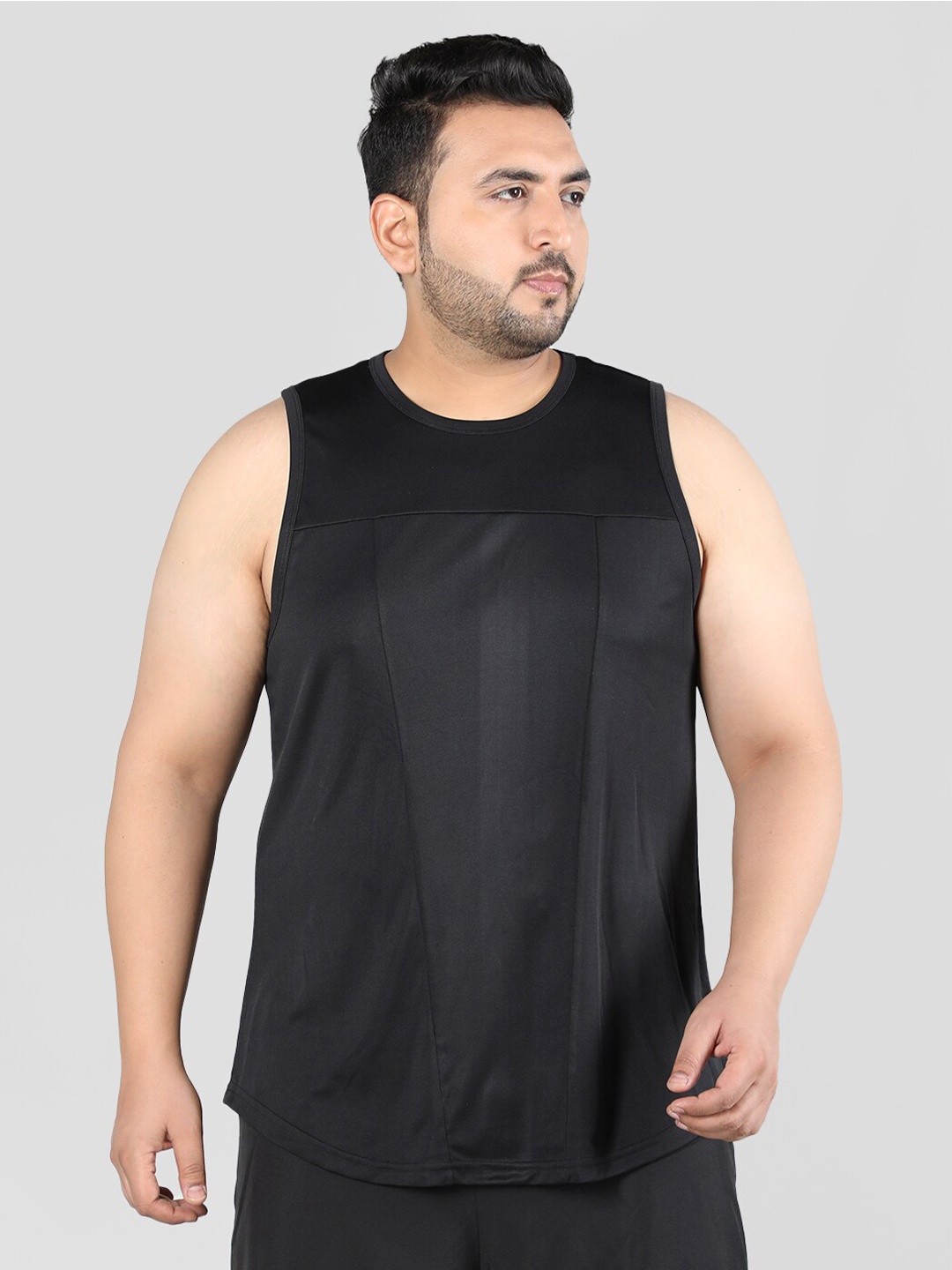 

CHKOKKO Plus Size Round Neck Sleeveless Gym Vest, Black