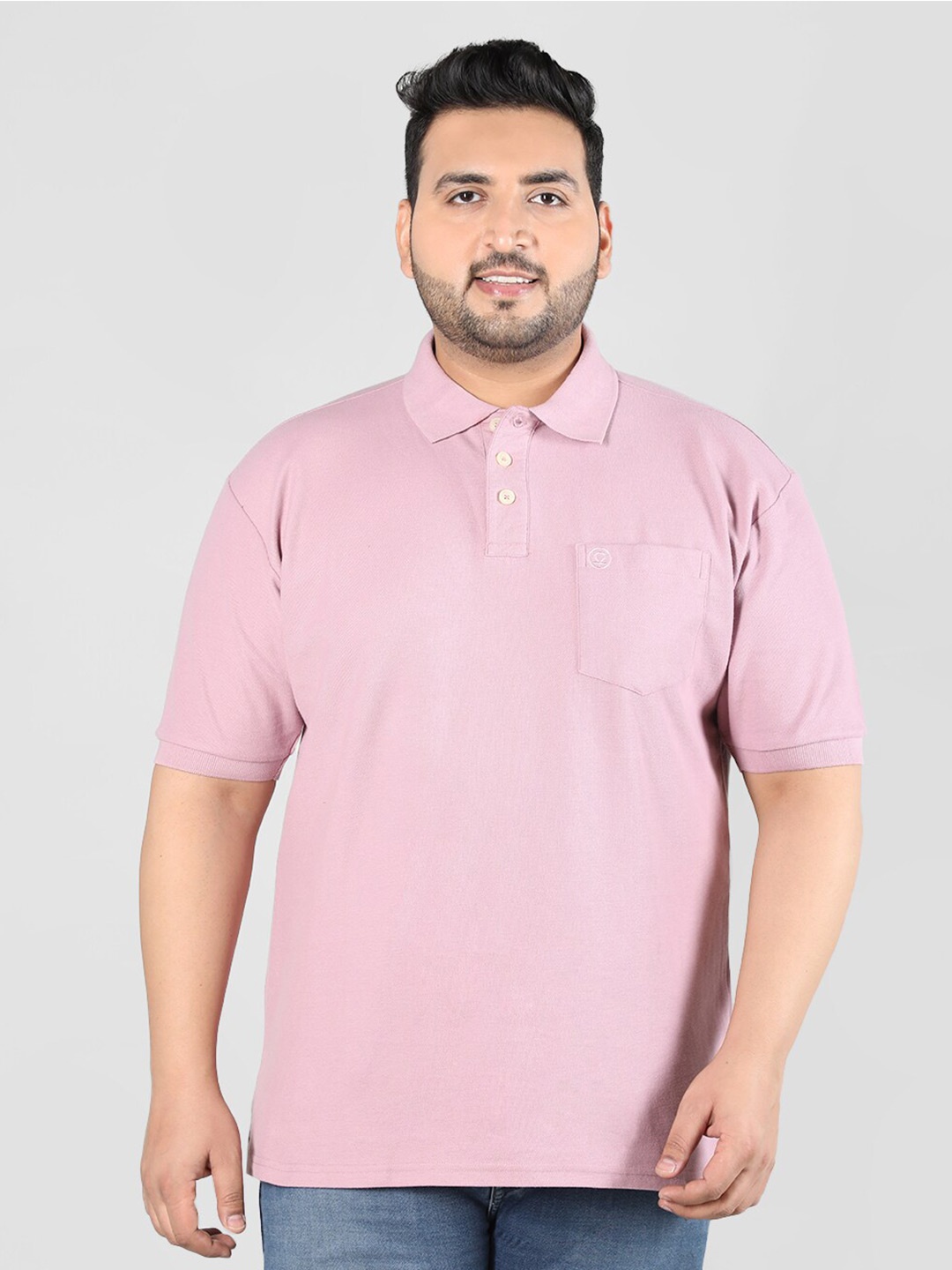 

CHKOKKO Plus Size Polo Collar Cotton Sports T-shirt, Pink