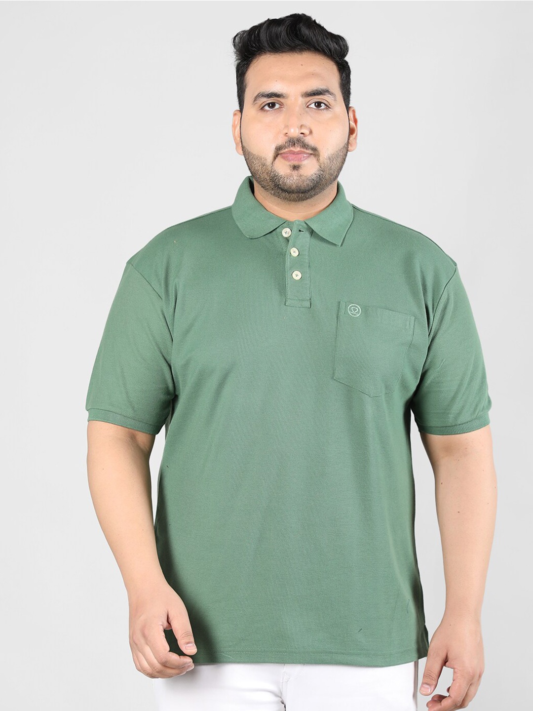 

CHKOKKO Plus Size Polo Collar Cotton Sports T-shirt, Green