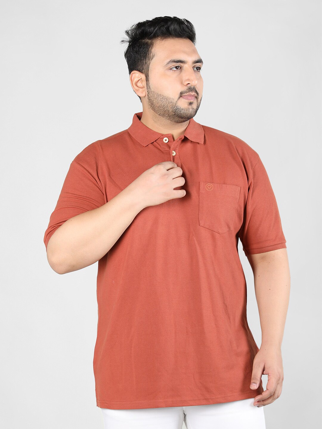 

CHKOKKO Plus Size Polo Collar Cotton Casual T-shirt, Rust