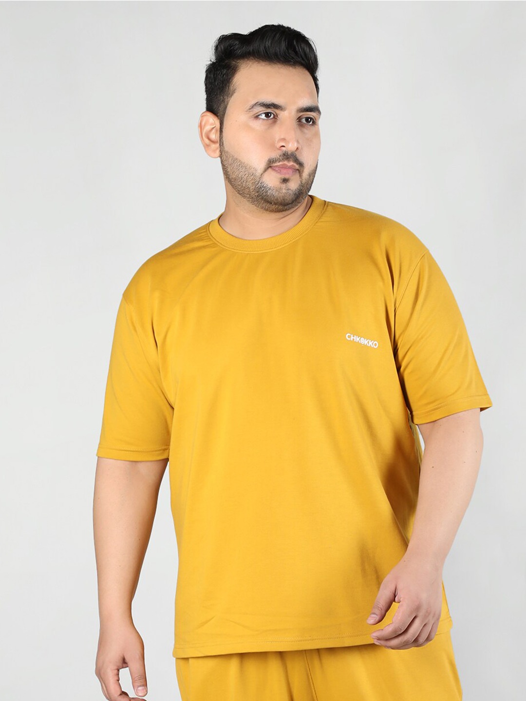 

CHKOKKO Plus Size Round Neck Cotton Sports T-shirt, Yellow