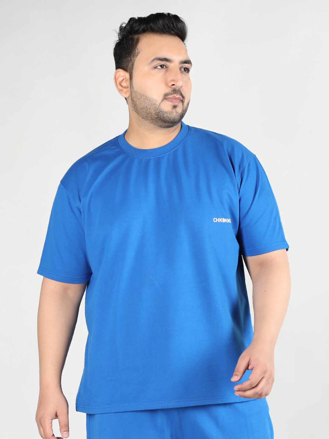 

CHKOKKO Plus Size Round Neck Relaxed Fit T-shirt, Blue