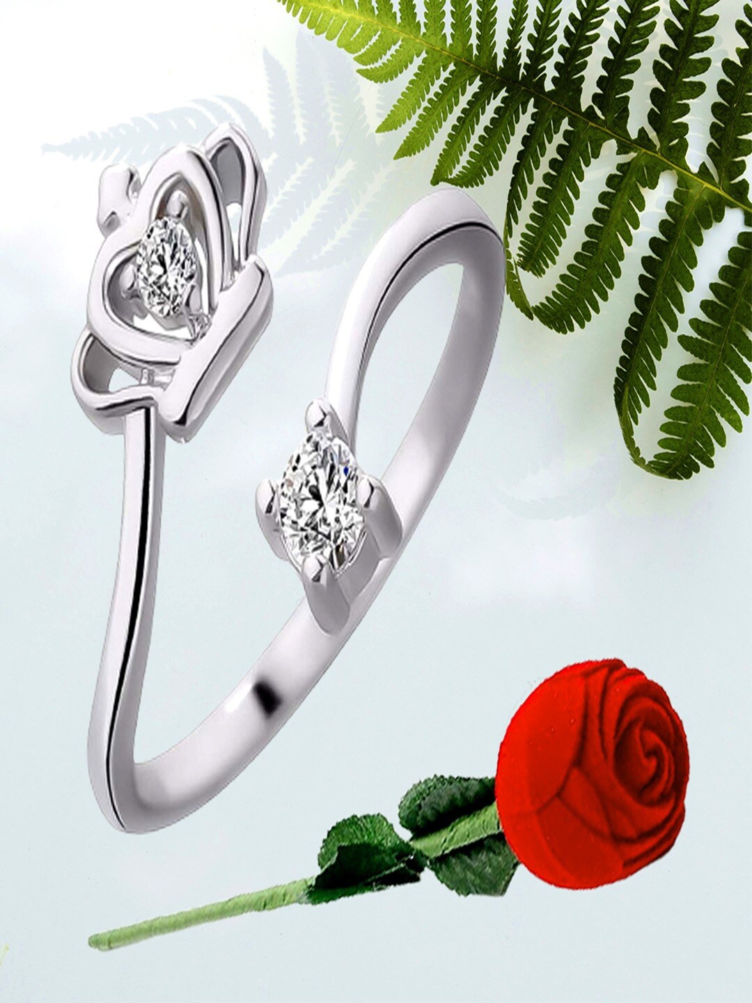 

UNIVERSITY TRENDZ Silver-Plated Crystal-Studded Crown Ring With Artificial Rose
