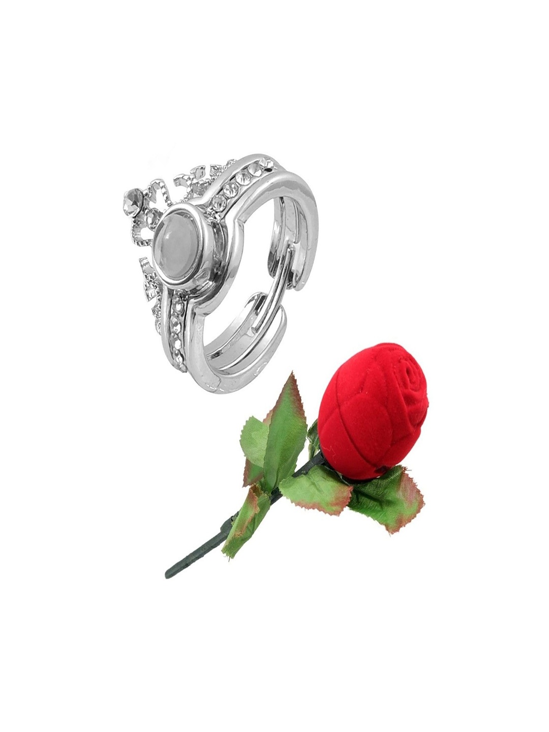 

UNIVERSITY TRENDZ Silver-Plated Hug Ring With Artificial Velvet Rose