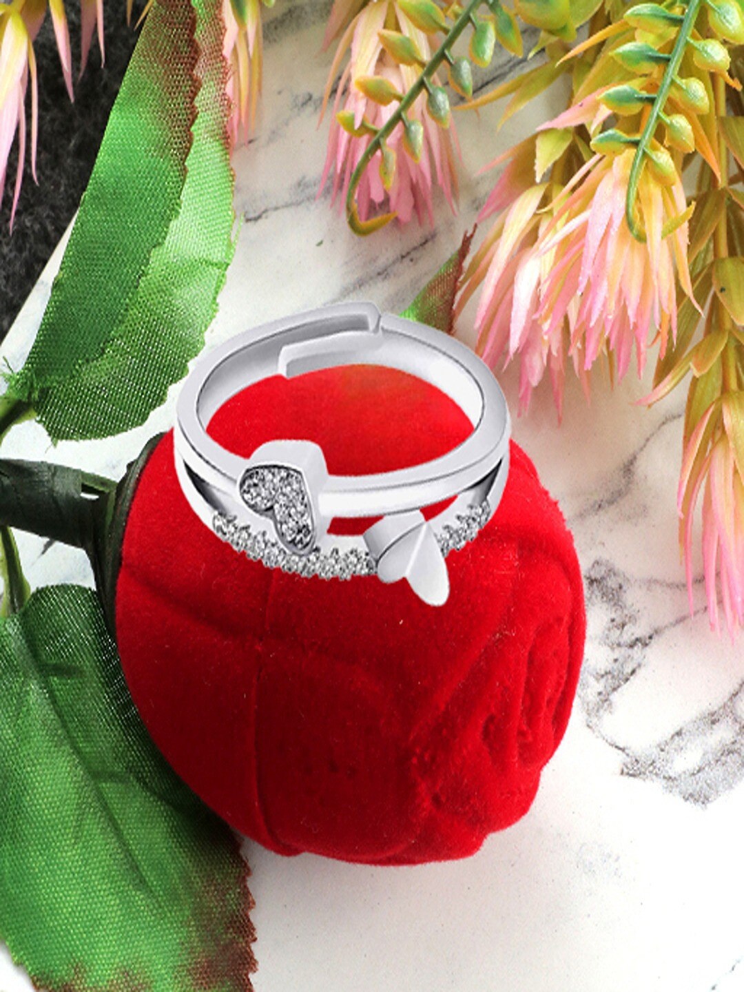 

UNIVERSITY TRENDZ Silver-Plated Stone-Studded Finger Ring