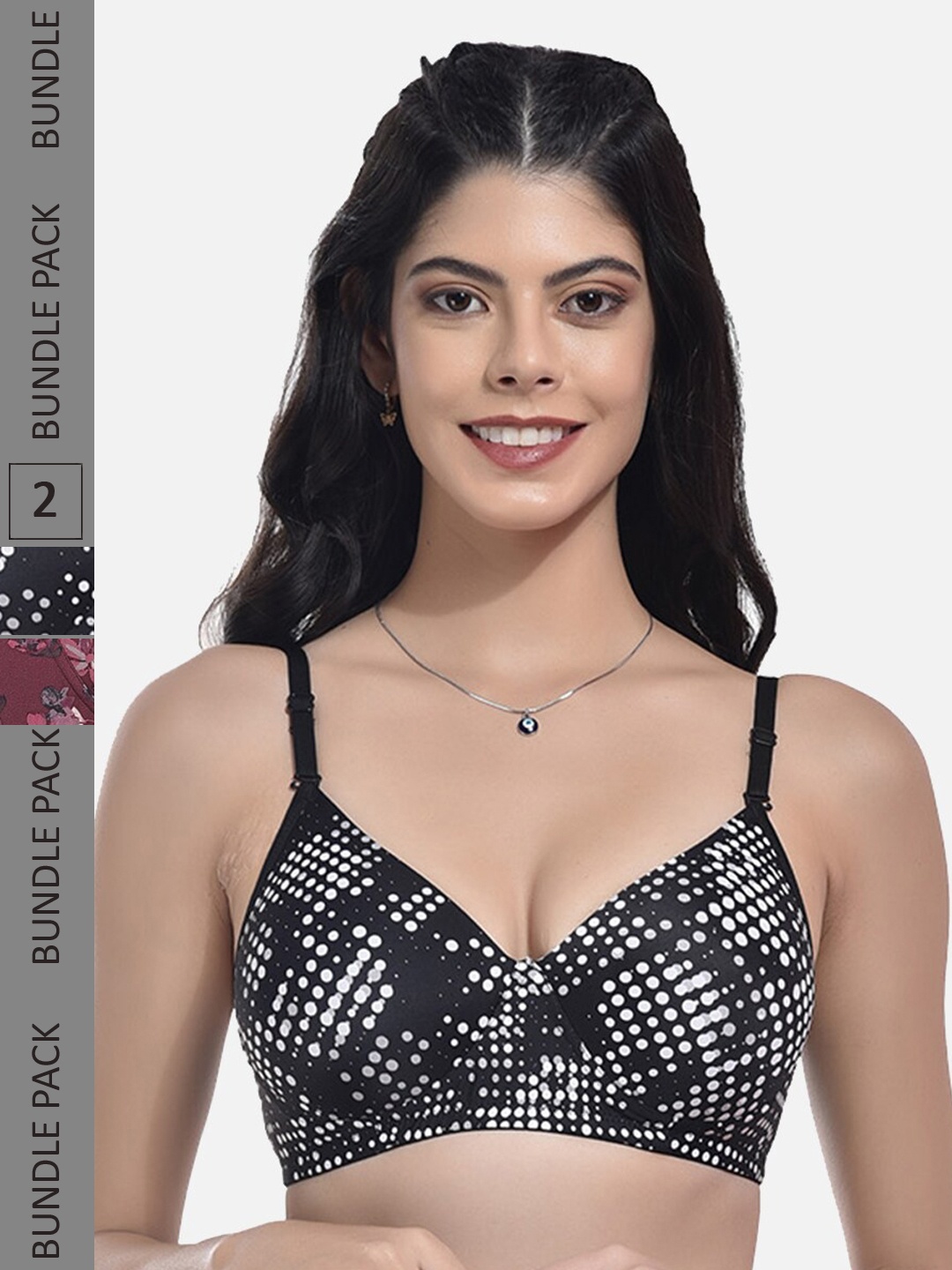 

StyFun Pack Of 2 Printed Full Coverage Lightly Padded All Day Comfort Bra, Black