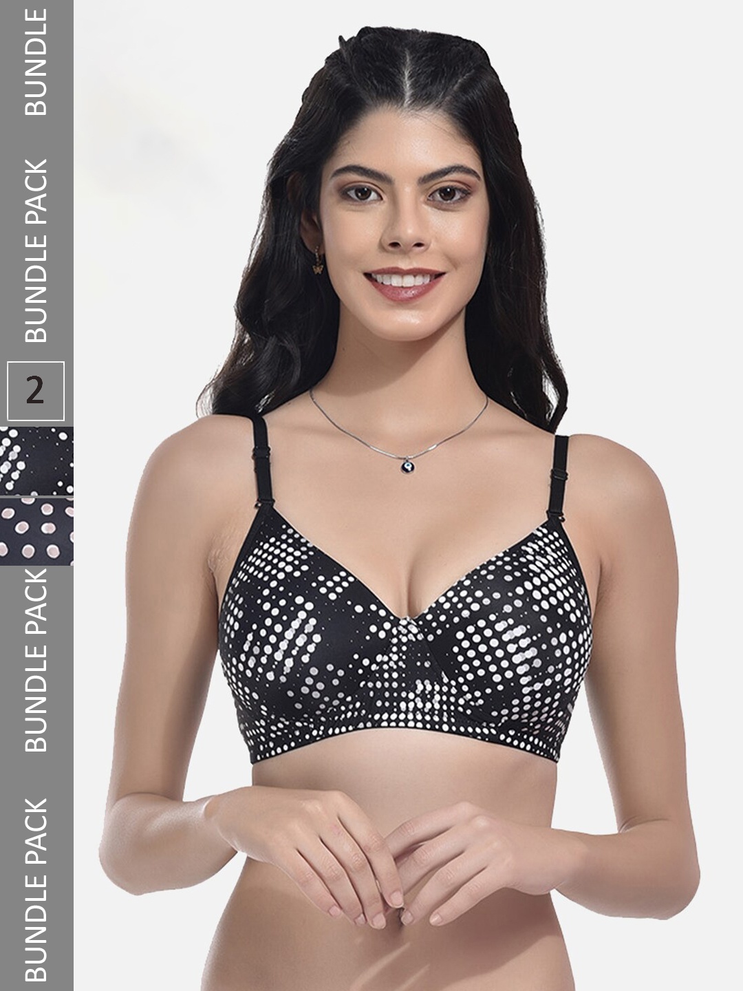 

StyFun Pack Of 2 Printed Full Coverage Lightly Padded T-shirt Bra With All Day Comfort, Black