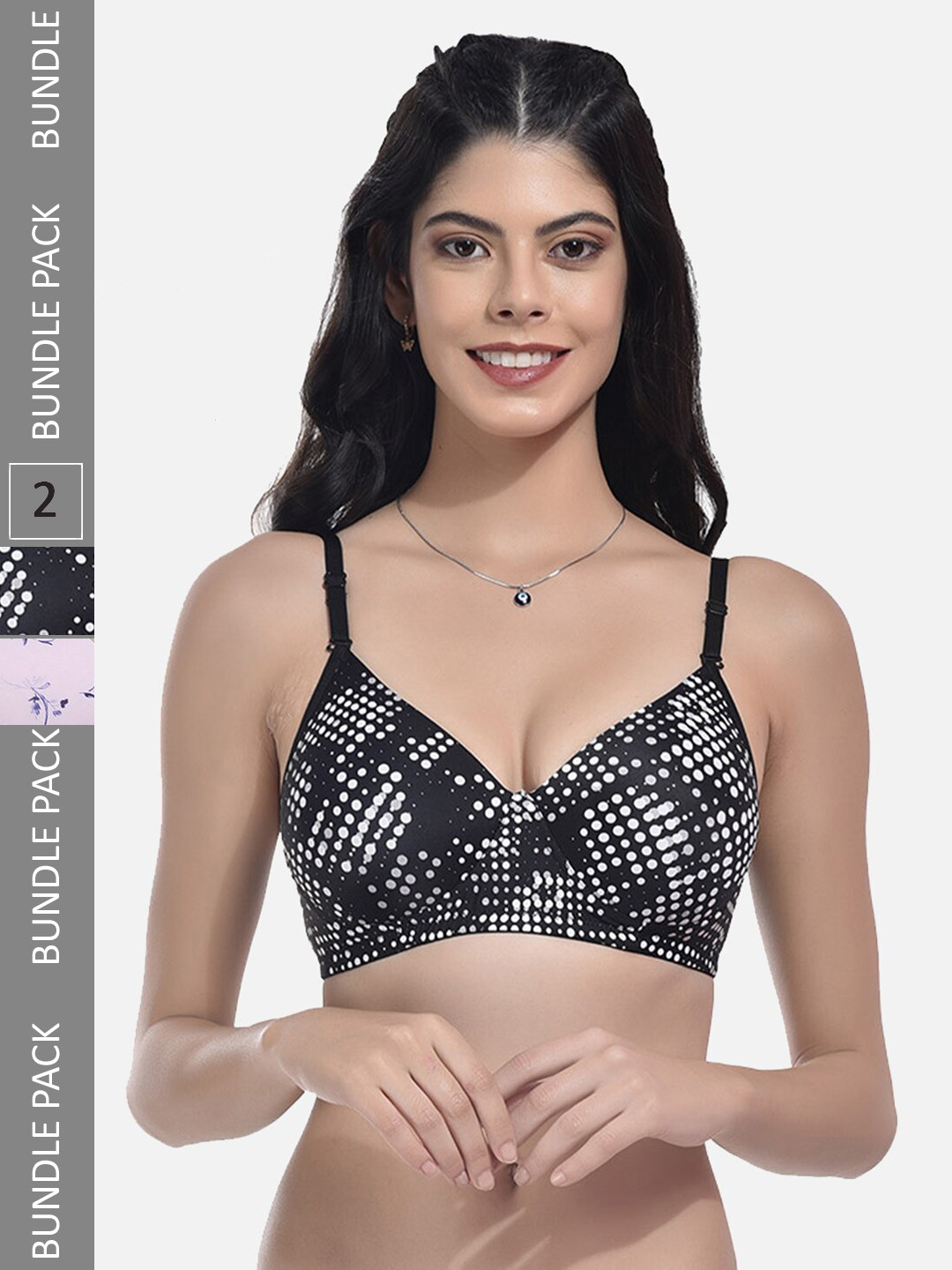 

StyFun Pack Of 2 Printed Full Coverage Lightly Padded T-shirt Bra With All Day Comfort, Black