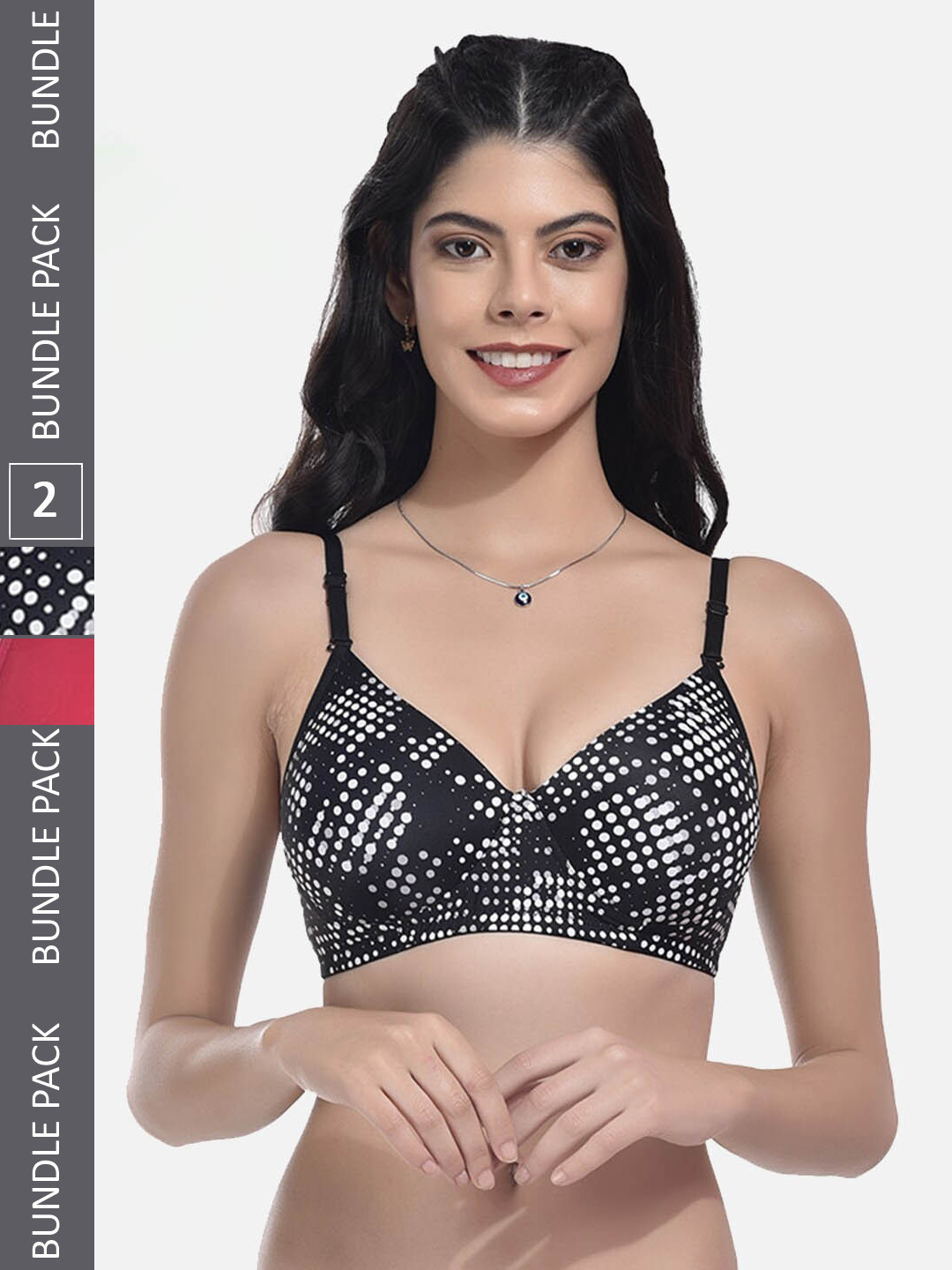 

StyFun Pack Of 2 Printed Full Coverage Lightly Padded All Day Comfort Bra, Black