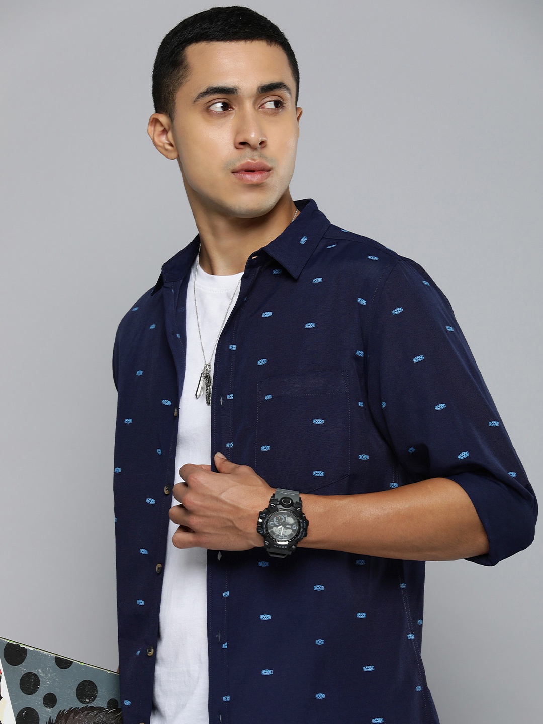 

R.Code by The Roadster Life Co. Printed Casual Shirt, Navy blue