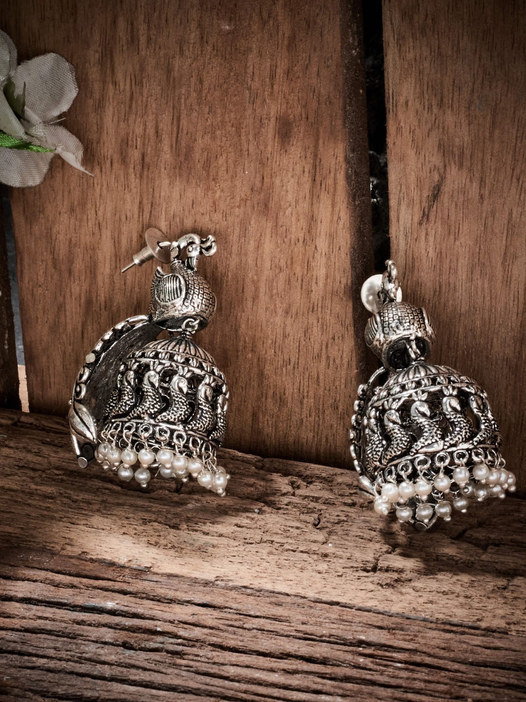 

ATIBELLE German Silver Silver-Plated Dome Shaped Jhumkas