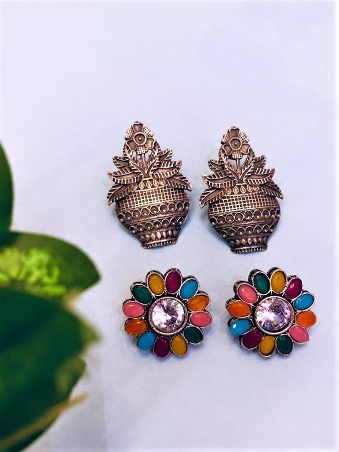 

ATIBELLE Set Of 2 Silver-Plated Contemporary Studs Earrings