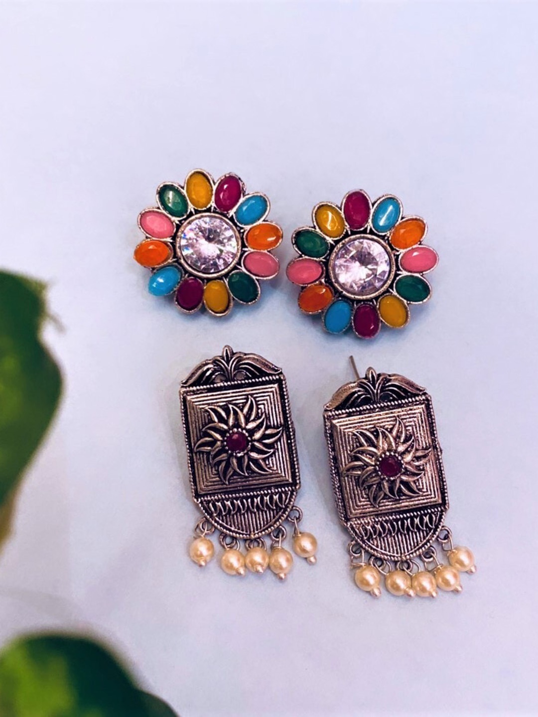 

ATIBELLE Set Of 2 Silver-Plated Contemporary Drop Earrings