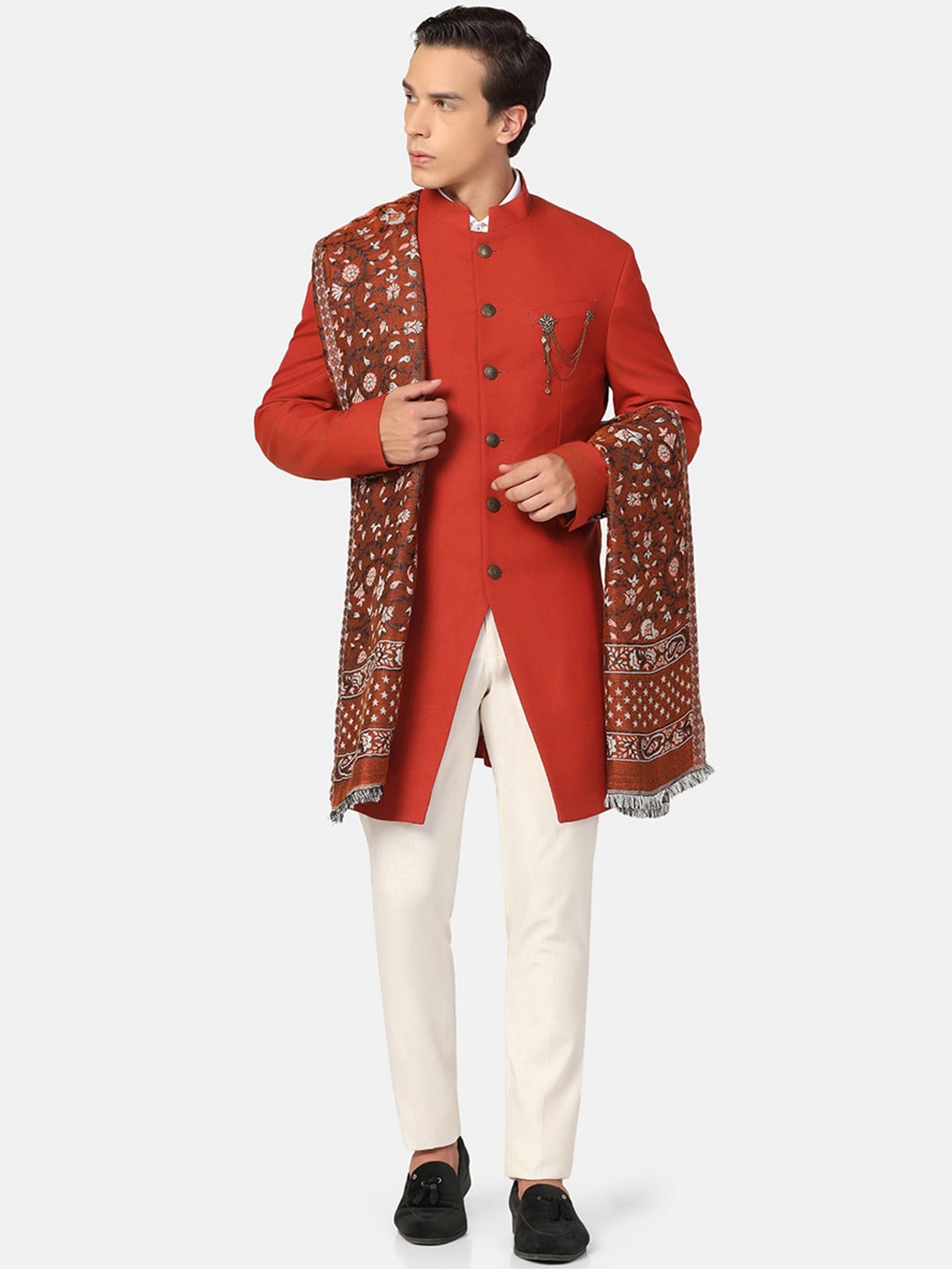 

Blackberrys Bandgala Men Slim Fit Solid Sherwani, Rust