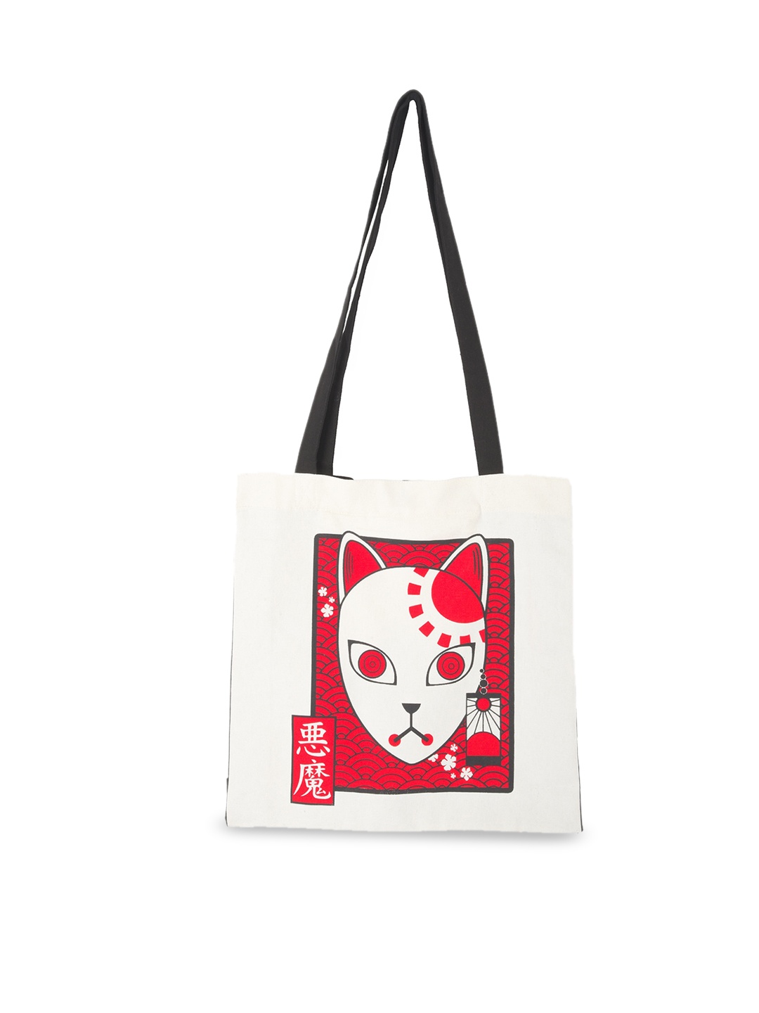 

COMICSENSE Demon Slayer Anime Printed Tanjiro Mask Shopper Tote Bag, White