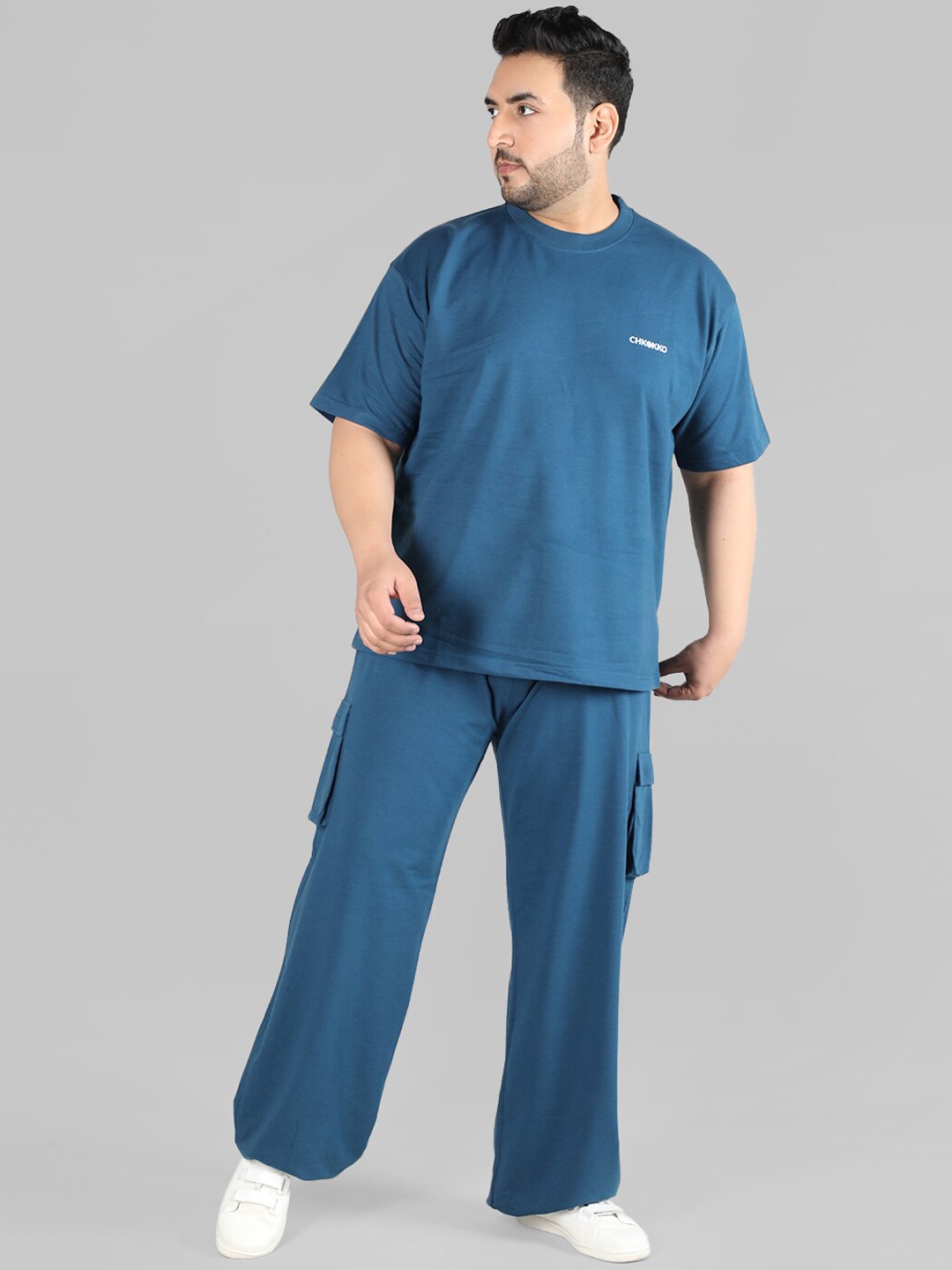 

CHKOKKO Plus Size T-Shirt & Trousers Casual Co-Ords, Blue