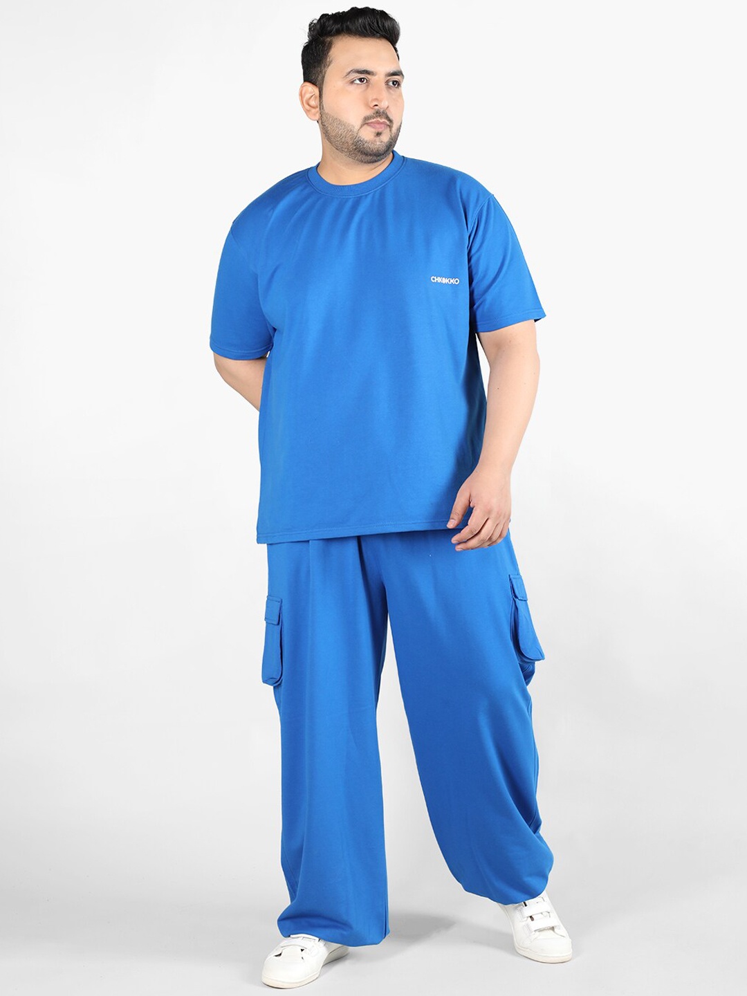 

CHKOKKO Round-Neck T-Shirt With Track Pants Co-Ords, Blue