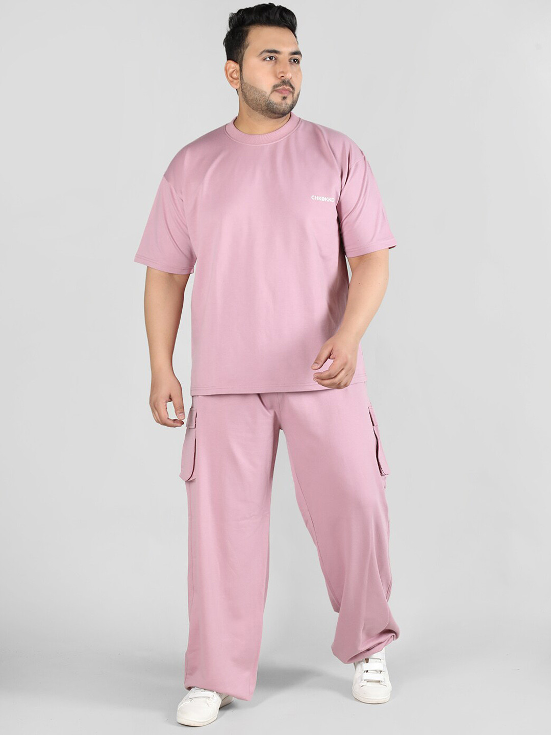 

CHKOKKO Plus Size T-Shirt & Trousers Casual Co-Ords, Pink