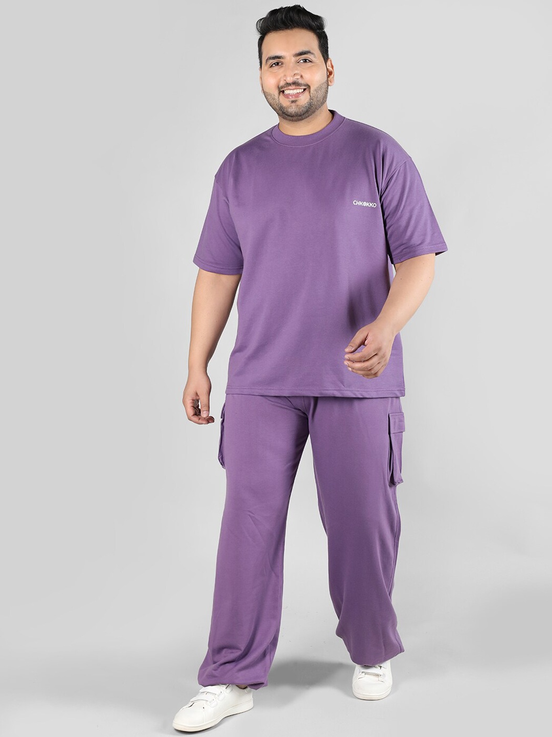 

CHKOKKO Round Neck T-Shirt & Track Pants Set, Purple