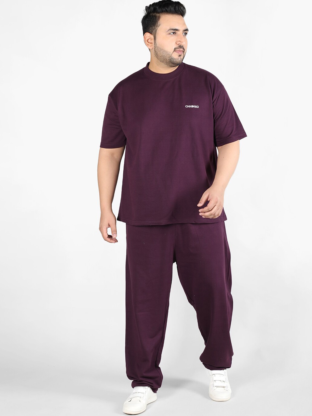 

CHKOKKO Plus Size T-Shirt & Trousers Casual Co-Ords, Violet