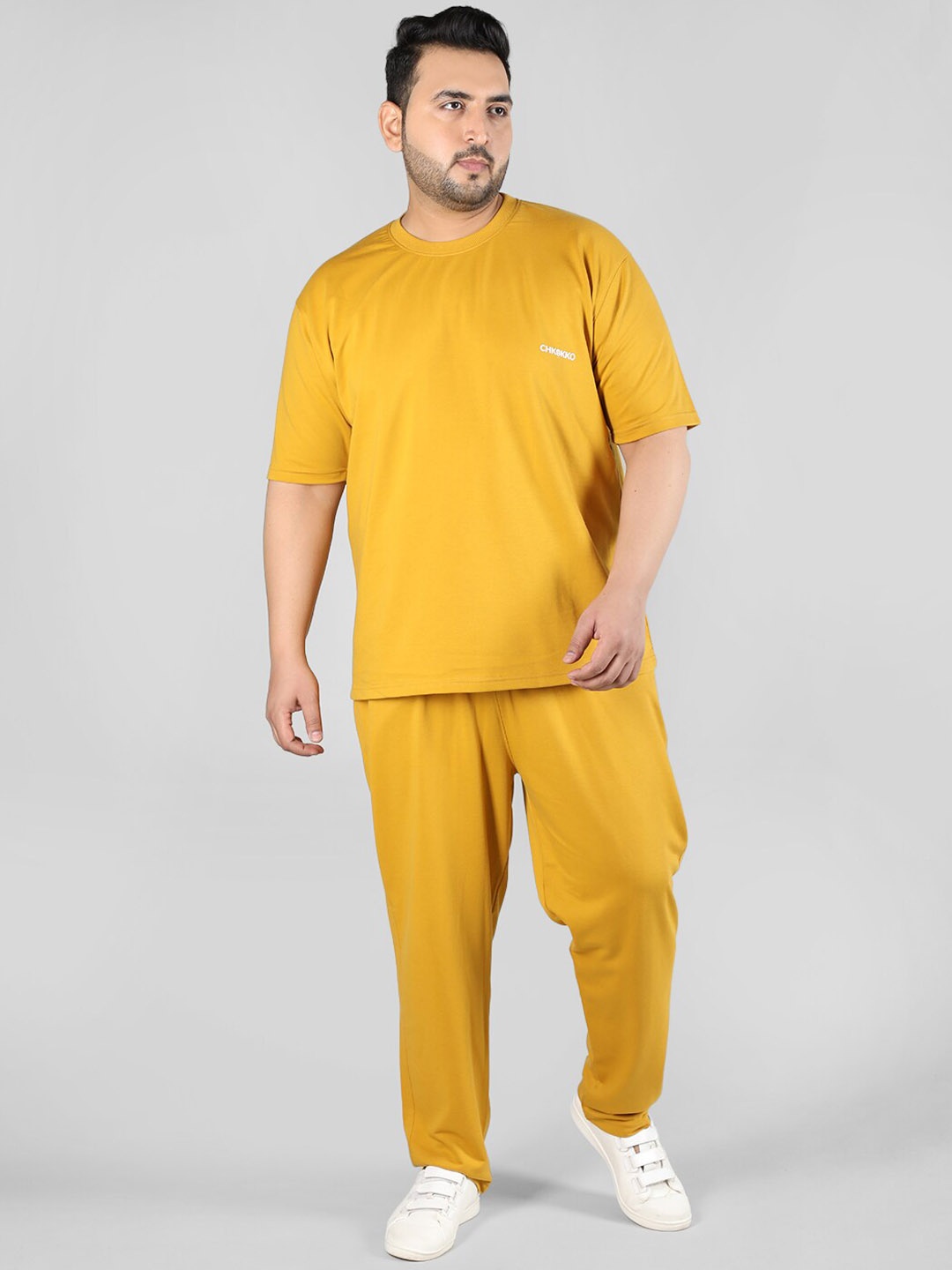 

CHKOKKO Plus Size T-Shirt & Trousers Casual Co-Ords, Mustard