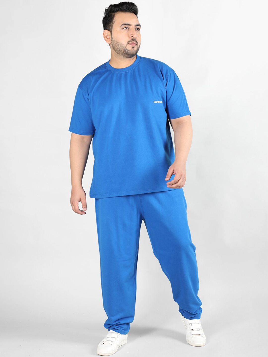 

CHKOKKO Plus Size T-Shirt & Trousers Casual Co-Ords, Blue