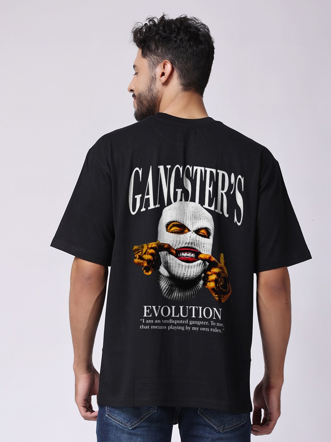 

The Label Bar Graphic Printed Drop Shoulder Sleeves Loose Fit Cotton T-shirt, Black