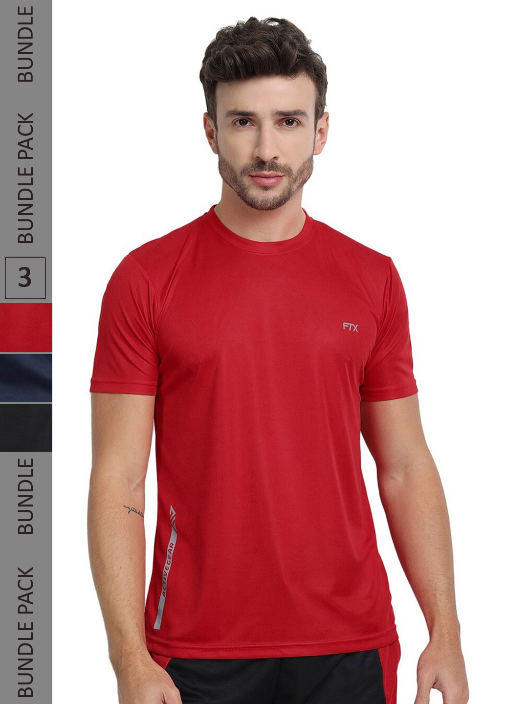 

FTX Pack Of 3 Round Neck Casual T-shirt, Red