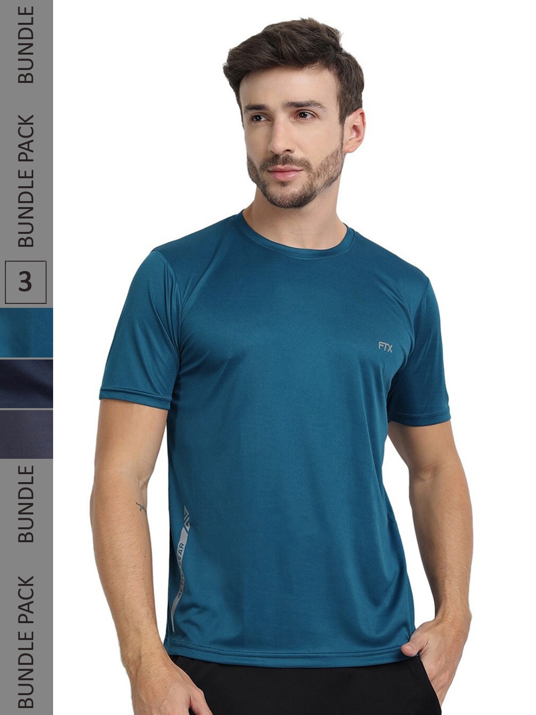 

FTX Pack Of 3 Round Neck Regular T-shirt, Turquoise blue